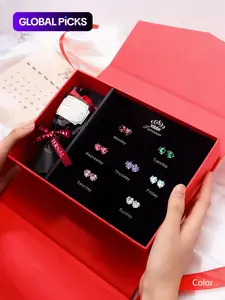 7 Pairs Heart-Shaped Zircon Stud Earrings Set, Elegant Gift Box for Girlfriend Anniversary, All-Season Wearable Jewelry, Jewelry Gifts