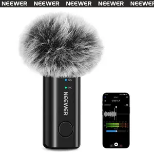 NEEWER KM23B Wireless Lavalier Microphone Bluetooth App Control, Compatible with iPhone Android Phone 8Hrs Battery Vocal Enhancement Noise Cancellation Volume Adjustment Low Cut for Streaming Vlogging