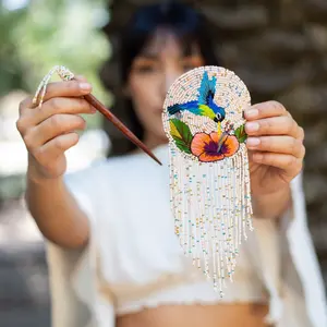 Honeysuckle - Hummingbird Beaded Hair Barrette - Handmade by Huichol Artisans - Mother Sierra