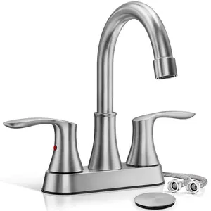 Senlesen Brushed Nickel Bathroom Sink Faucet 3 Holes 4 inch Centerset Bathroom Vanity Faucet with Pop-up Drain and Supply Lines, 2 Handle Lavatory Washbasin Mixer Taps