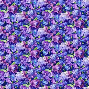 Iris Cotton Fabric, Infatuation-Packed Allover Bold Flowers Print, Dramatic Floral Theme, Dark Purple Multi, 0.5yd Cuts, DP28614-86, Half-Yard Cuts