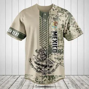 Customize Mexico 3d Camo Coat Of Arms Baseball Jersey Shirt Menswear Top Jersey Gift For Men Boyfriend All On Print
