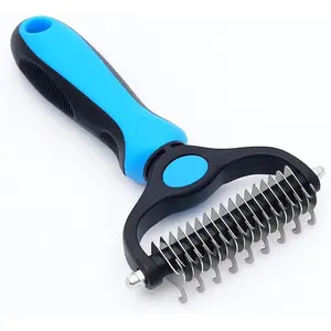 Dog & Cat Deshedding Brush for Shedding Control – Double-Sided Undercoat Rake & Dematting Comb, Pet Grooming Tool for Dogs & Cats, Removes Loose Hair, Tangles & Mats, Suitable for Long & Short Hair