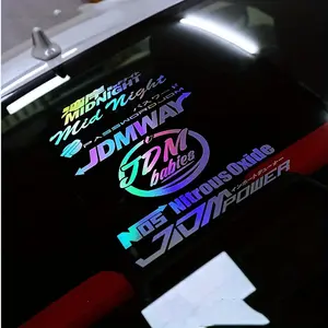 1SET Niche Holographic JDM Aesthetic Sticker (for car accessories/skate decor gadgets) Rainbow holographic JDM logo texture design, fits rebellious & edgy Wangan tuning-style lovers' taste Decor sticker + niche JDM tuning-style decor goods