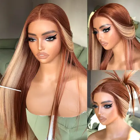 BrownBomb 26 Inch Straight T Lace Front Wig  Pre Plucked with Baby Hair Synthetic 13×5×1 Lace Perfect Middle Part Hair With Bangs Vivid Self Growing Clean Hairline 3 Second Wear for Halloween and Cosplay summerwins, Glueless Wigs, Weddin