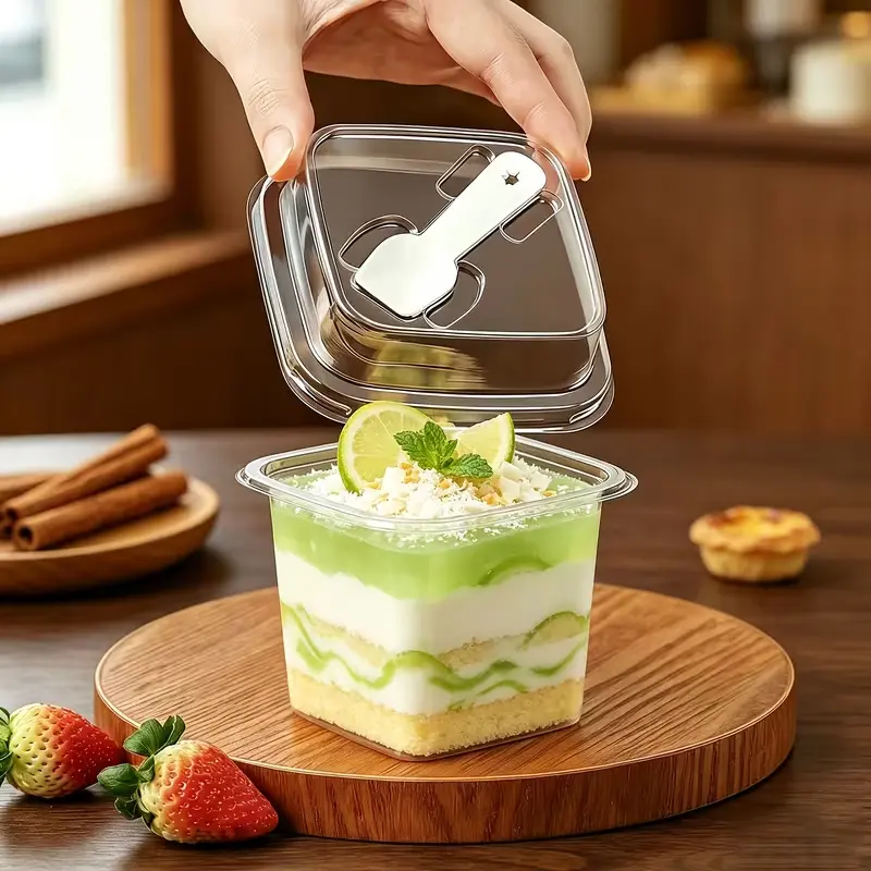 24pcs Disposable Upgraded Square Dessert Cups - Thickened, Sturdy, Stackable for Yogurt, Ice Cream, Mousse - Ideal for Home/Cafe Use, Catering Events