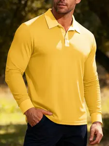 Men's Waffle Knit Polo Shirt with Buttoned Collar, Long Sleeve Casual Tee for Vacation and Relaxation, Ideal for Everyday Wear