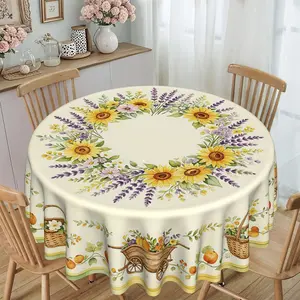 Vintage Floral Print Round Tablecloth, 2D Flat Design, Furniture Protector, Party Decor, Hotel Restaurant Home Use, Two Patterns Available