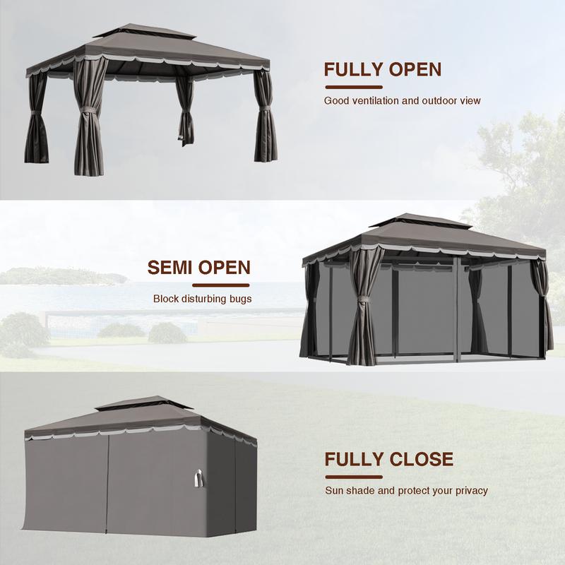 Gaptainer Outdoor Gazebo for Patio,10x13 Gazebo Canopy Tent with Mosquito Netting & Curtains,Party Tent Shelter with Waterproof Sunshade Double Vented Roof for Garden,Deck,Backyard,Lawn