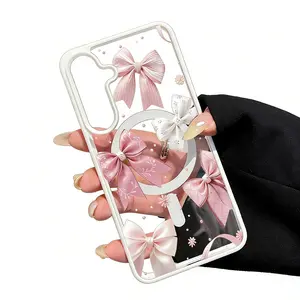 Magnetic Phone Case for Samsung Galaxy S24 Plus S25 Ultra S23 FE Ultra S22+ Bow Delight Dream Pattern TPU Shockproof Anti-Scratch Stylish Smartphone Cover
