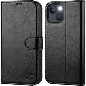 Compatible with iPhone 13 Wallet Case, PU Leather Flip Folio with Card Holders Blocking Kickstand [Shockproof TPU Inner Shell] Phone Cover 6.1 Inch 2021 (Black)