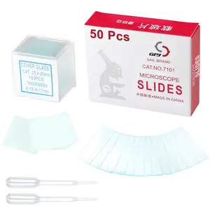Microscope Slides Clear Glass 50 Pcs Blank Microscope Slides Ground Edges 1" x 3" with 100pcs 20mm x 20mm Microscope Cover Slips Glasses for Basic Biological Science Education
