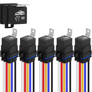 5-Pin Waterproof Relay Kit 40/30 AMP 12V Relay Switch with Harness Heavy Duty 12&16 AWG Tinned Copper Wires, SPDT Automotive Relay Kit for Horns Starters Radiator Motor Fans, Pack of 5