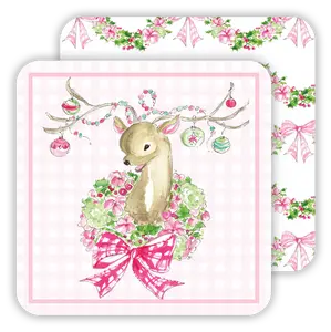 PINK CHRISTMAS VINTAGE DEER PAPER COASTERS