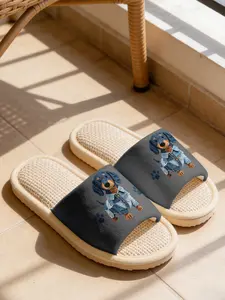 Denim Jacket Dachshund Paw Prints Linen Slippers Cloud-Feel Cute Cartoon Pet Style Breathable, Sweat-Absorbent & Non-Slip Must-Have For Dachshund Lovers & Casual Wearers