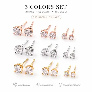 9 Pairs Stud Earrings Set 925 Sterling Silver Cubic Zirconia Hypoallergenic Minimalist Jewelry Cherry Charm