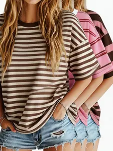 3 Pack Women's Striped Crew Neck Short Sleeve T-Shirts, Casual Relaxed Fit Retro Striped Tops, Summer Daily Wear Basic Tees