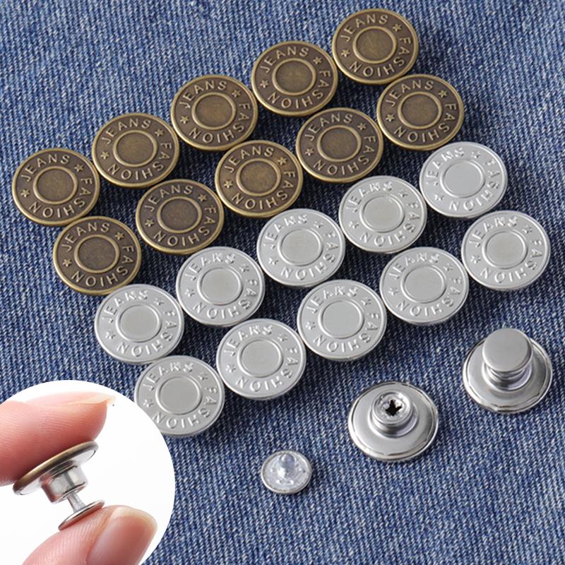40 Sets Button Pins for Loose Jeans - No Sew, No Tools Needed! Pants Button Tightener for Waist, Reusable & Adjustable Metal Pants Buttons Kit