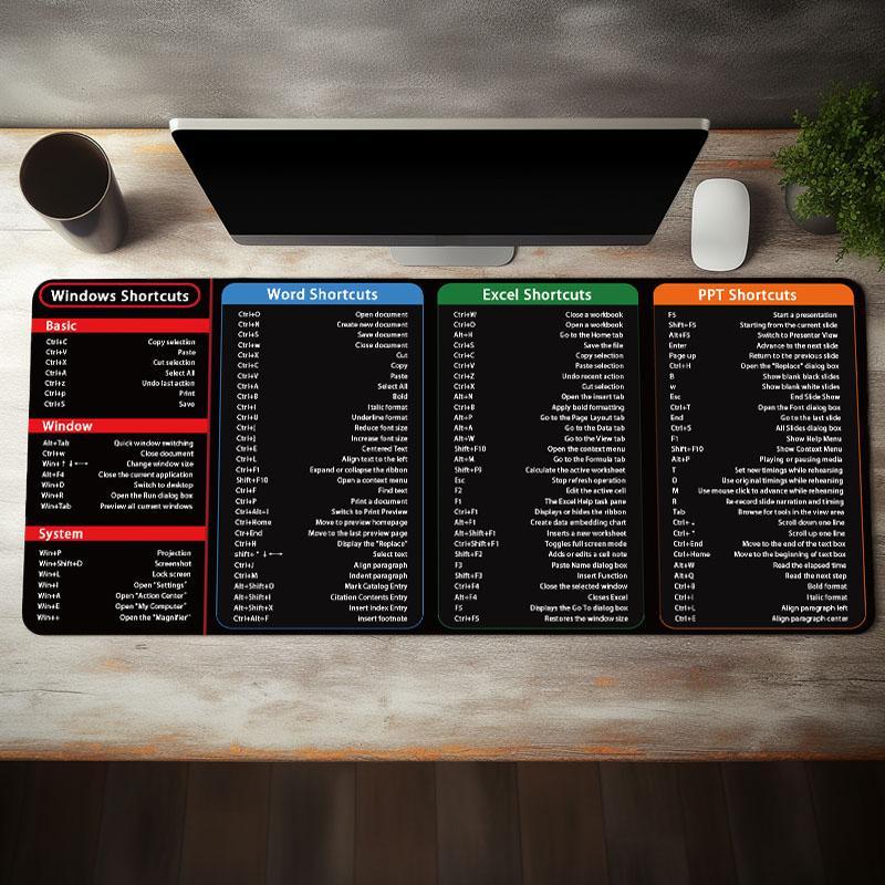 Office Software Word Excel Ppt Shortcut Key Mouse Pad, Extra Large Non ...