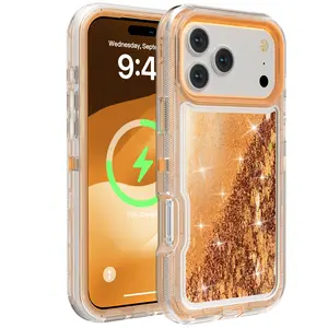 Compatible with iPhone12/13/14/15/16/17 Pro & Pro Max Luxury Bling Liquid Glitter Clear Hybrid Protective Heavy Duty Cell Case Shockproof Cover