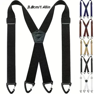 Men's 1.5" Wide Adjustable Button-On Suspenders, Heavy Duty 4 Hook Elastic Suspenders for Work Pants, Jeans & Trousers