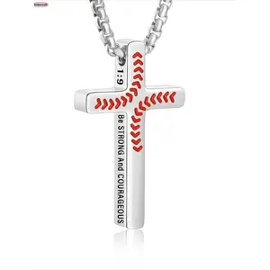 Sturdy Cross Pendant Stainless Steel Baseball Cross Necklace - Adjustable Chain & Link, Collarbone Fit, Unisex Christian Sports Jewelry, Bible Verse Accessory, Gift for Baseball Players, Daily Wear Item,summervibes