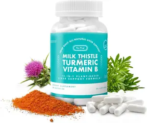 The Plug Pills Jar - Gut and Cholesterol Support | Caffeine Free, NON GMO and Gluten-Free | Korean Herbs 15-in-1 Advanced Formula with Milk Thistle, Turmeric, Dandelion and B Vitamins | Vegan and Plant-Based | 2 Servings = 4 Capsules Daily