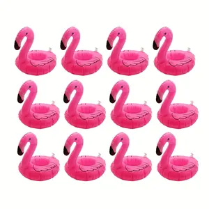 Flamingo Shaped Inflatable Drink Holders 12ct | Pool Float Coasters for Beverage Display | Vibrant Tropical Floaties for Adult Vacation Photos | Must-Have Summer Party Prop | US Luau Accessory