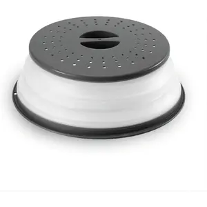 Collapsible Microwave Splatter Cover for Food, Vented Microwave Plate Cover Lid 10.5 inch, BPA-Free Silicone & Plastic, Dishwasher Safe, Multipurpose Colander for Fruit Vegetable, Black