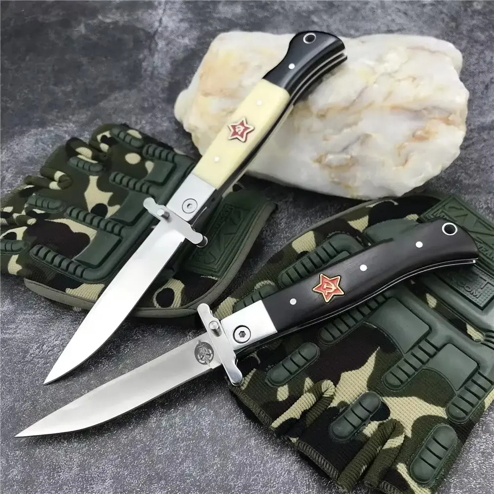 Russian folding kitchen knife, everyday carry knife, camping and fishing knife, Outdoor folding tool, Survival hand tool, Portable Knives. Resin and ebony handle. 440C blade.