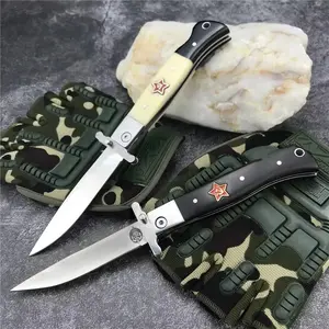 Russian folding kitchen knife, everyday carry knife, camping and fishing knife, Outdoor folding tool. Resin and ebony handle. 440C blade.