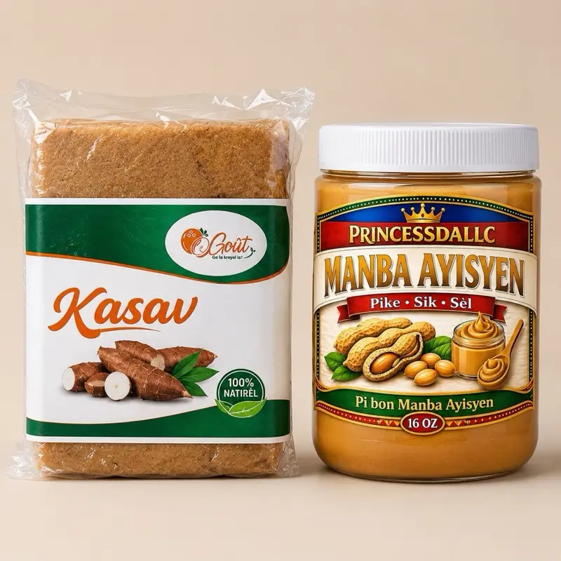 Kasav Okap peyi & Manba Combo Set – Traditional Cassava Bread with Peanut Butter