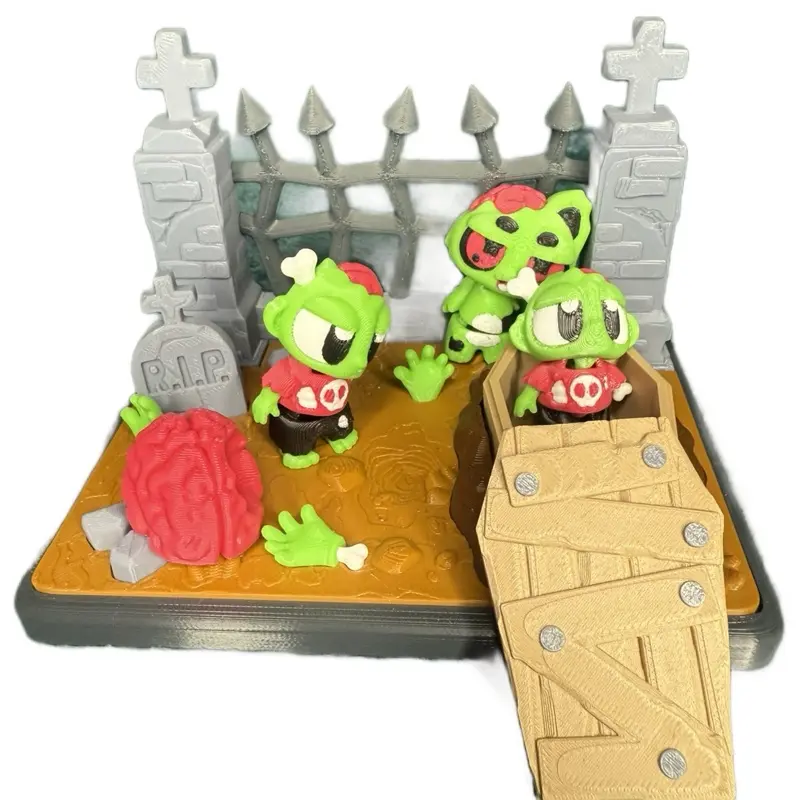Cute Zombie Graveyard Play Set with Green Characters and Tombstones for Fun Playtime