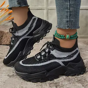 High-End Women's Casual Sneakers Ultra Comfortable Lightweight Trendy Design for Effortless Style Black & White Knit Upper