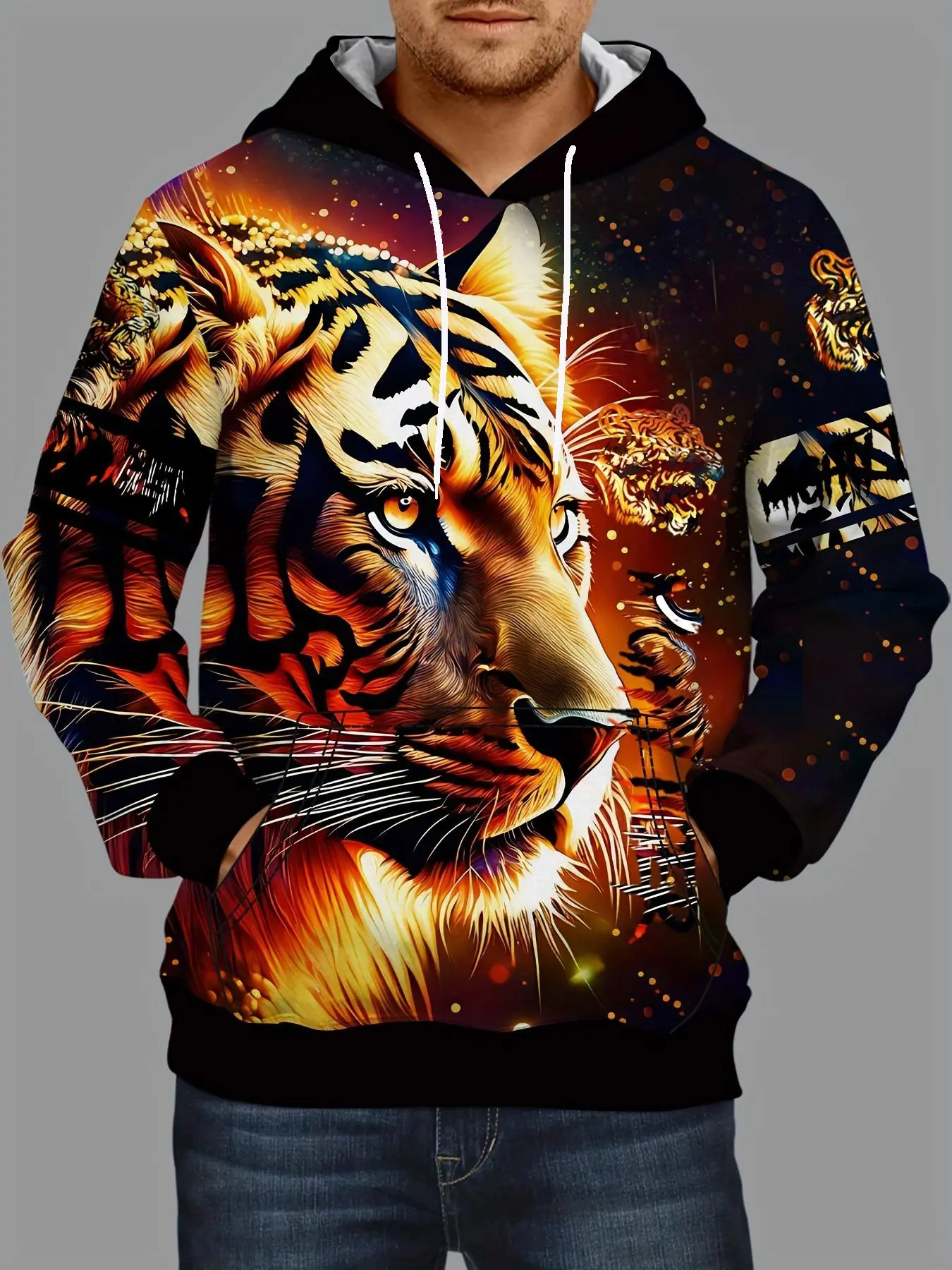 Men's Casual 3D Tiger Hooded Sweater Hooded Sweatshirt Autumn and Winter, Men's Clothing Jacket