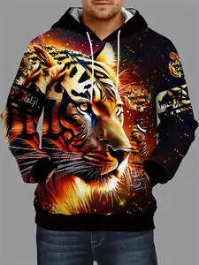 Men's Casual 3D Tiger Hooded Sweater Hooded Sweatshirt Autumn and Winter, Men's Clothing Jacket