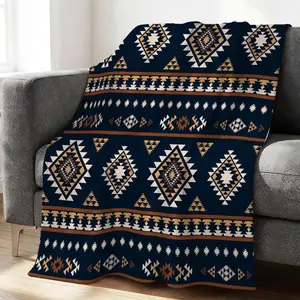 Boho Southwestern Tribal Geometric Digital Print Flannel Blanket – Soft Flannel Fabric, , Minimalist Rustic Home Accent, Warm Versatile Throw for Bed/Couch, Ideal Gift for Western & Tribal Art Enthusiasts
