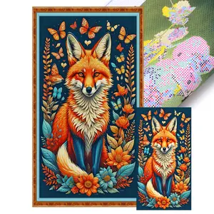 Full Embroidery cotton Thread 14CT Printed Foxes Cross Stitch Kit 40x70cm