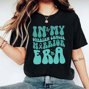 Ovarian Cancer Awareness T-Shirt, In My Ovarian Cancer Warrior Era Shirt, Survivor Gift Tee, Survivor Gift Tee, Cancer Fighter Shirt, Teal Ribbon T-Shirt.
