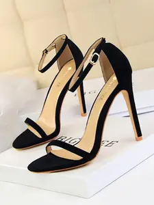 Women's Stiletto Sandals, Pointed Toe Design, Patent Leather Upper, Rubber Sole, Plain Pattern, Perfect for Party & Daily Wear, Footwear