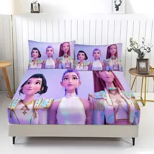 3pcs Futuristic Animated Character Fitted Sheet Set With Coreless Pillowcases. Wraps Mattresses Securely. Ideal For Bedroom Decor Fans. Includes 1 Fitted Sheet And 2 Coreless Pillowcases