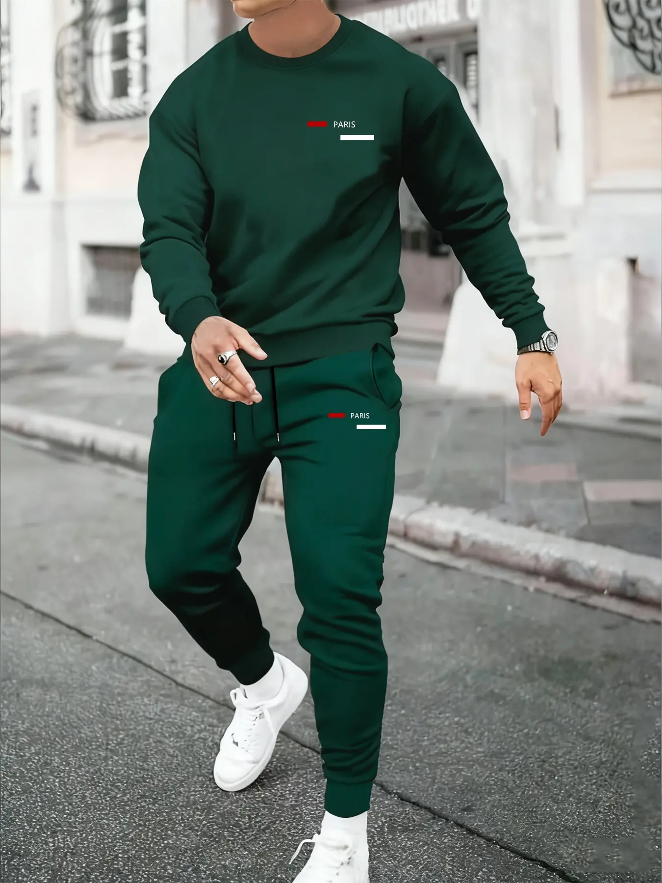 Men's Casual Letter Print Hoodie Set Activewear, Round Neck Long Sleeve Sweatshirt Top + Drawstring Jogger Pants, Fall & Winter Fitted, 2 Piece Pack Outfit