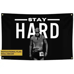 Gold Trident Stay Hard David Goggins Flag - Motivational Gym Banner - Inspire Your Workout with this Banner -  Tapestry Room Decor Decorative Hanging Peach Print Decoration