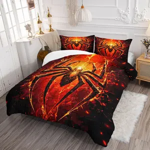 Superhero Themed Bedding Set, Spider Inferno Giant Spider Comforter Set, Breathable & Lightweight, Vibrant Digital Print, Bold Graphic Art, Ideal Bedroom Decor