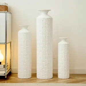 Modern White Textured Floor Vase Set – 3pc