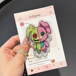Twisted Bunny Plushie Phone Grip, Aesthetic Pastel Goth Creepy Cute Griptok, Split Face Pink Green Rabbit Phone Stand, Kawaii Voodoo Doll Tech Accessory, Gift for Alt Girl