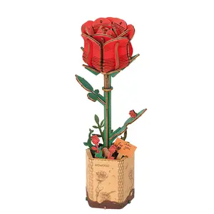 Red Rose Wooden Bloom Craft