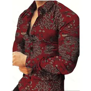 Men’s Elegant Floral Print Casual Shirt – Long Sleeve, Button-Up, Polyester Blend, Machine Washable, Ideal for Spring/Fall Men’s Wear Top, Spandex Stretch