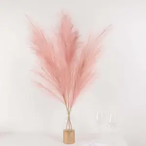 3 Stems Artificial Pampas Grass Decor 44" Dusty Rose - Fluffy Faux Ornamental Grass Branches