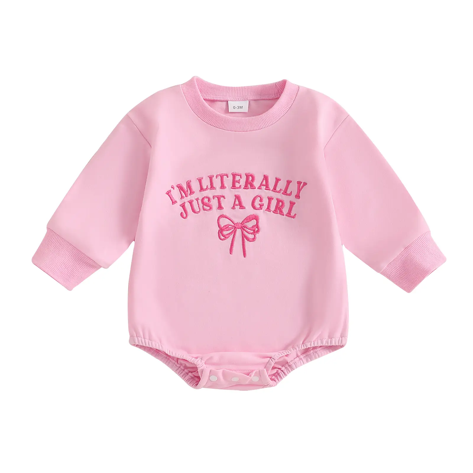Newborn Baby Girl Bubble Romper IM LITER ALLY JUST A GIRL Bow Onesie Sweatshirt Romper Bodysuit Infant Fall Outfit